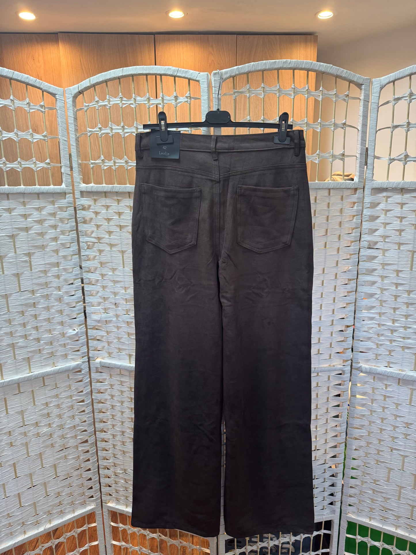 Ava Chocolate Brown Faux Suede Wide Leg Trouser