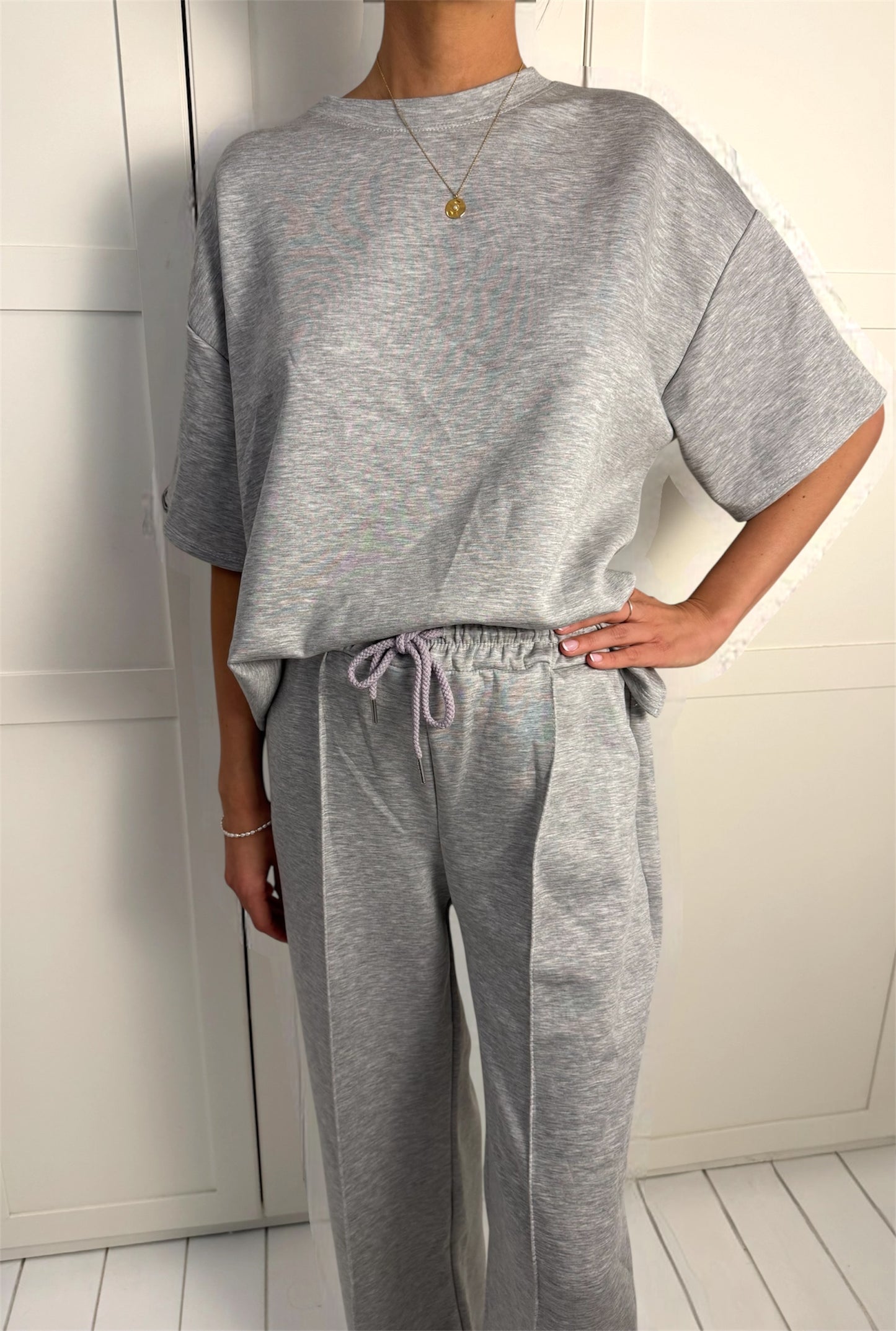 IVY Two Piece Jogger Set Front Seam Wide Leg & Top Grey