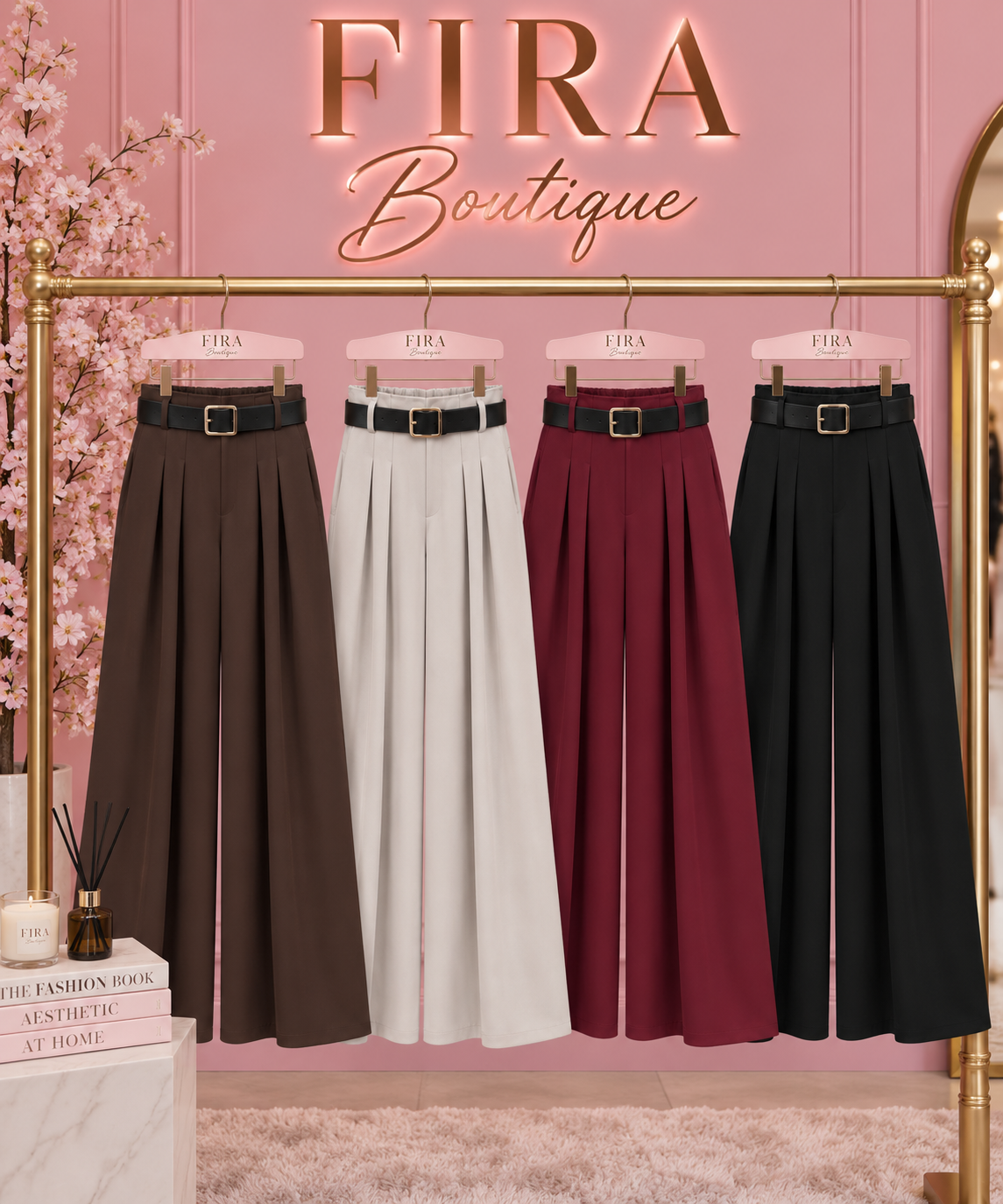 ELIZA | High Waisted Belted Wide Leg Tailored Trouser Pleated