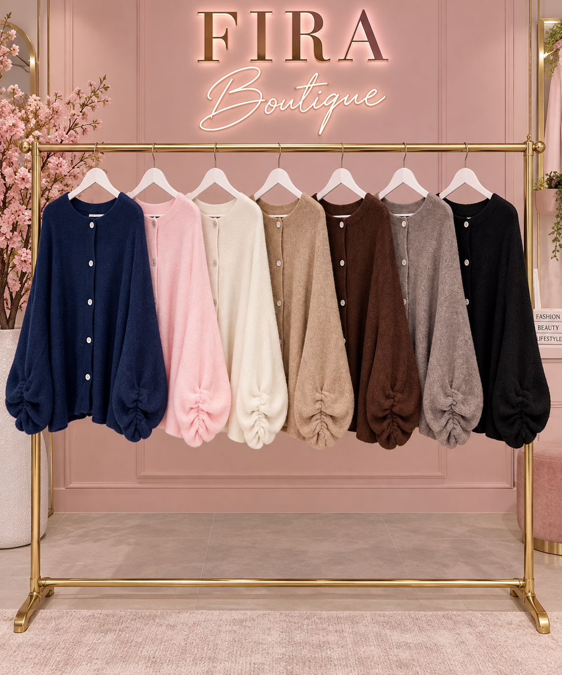LANA | Oversized Balloon Sleeve Button Down Cardigan Fine Knit Jumper Super Soft