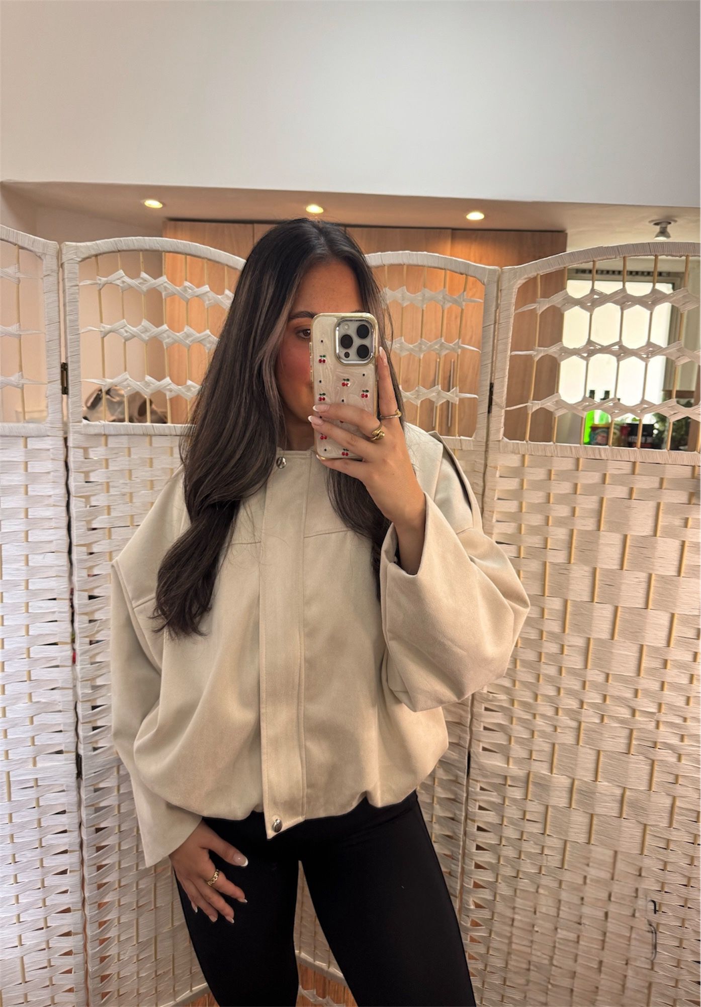 CiCi Khaki Faux Suede Boxy Crop Jacket Cream