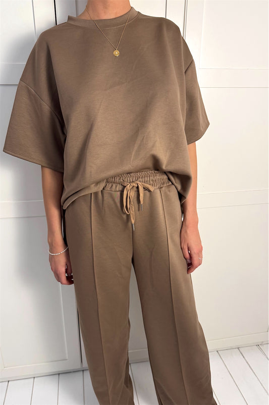 IVY Two Piece Jogger Set Front Seam Wide Leg & Top Mocha