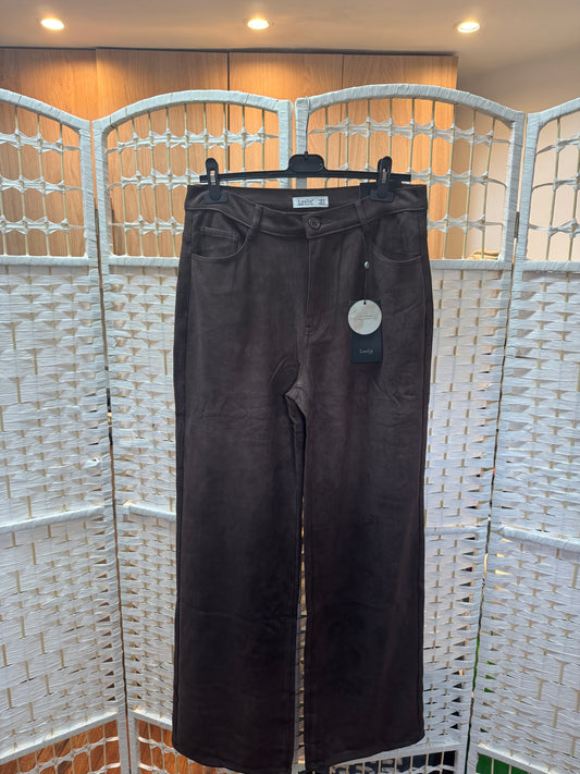 Ava Chocolate Brown Faux Suede Wide Leg Trouser