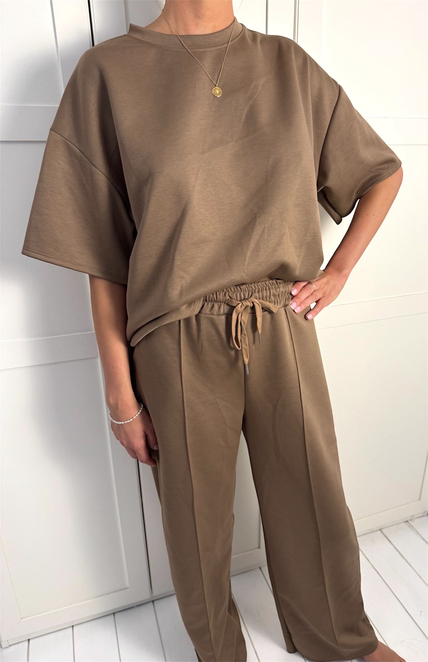 IVY Two Piece Jogger Set Front Seam Wide Leg & Top Mocha