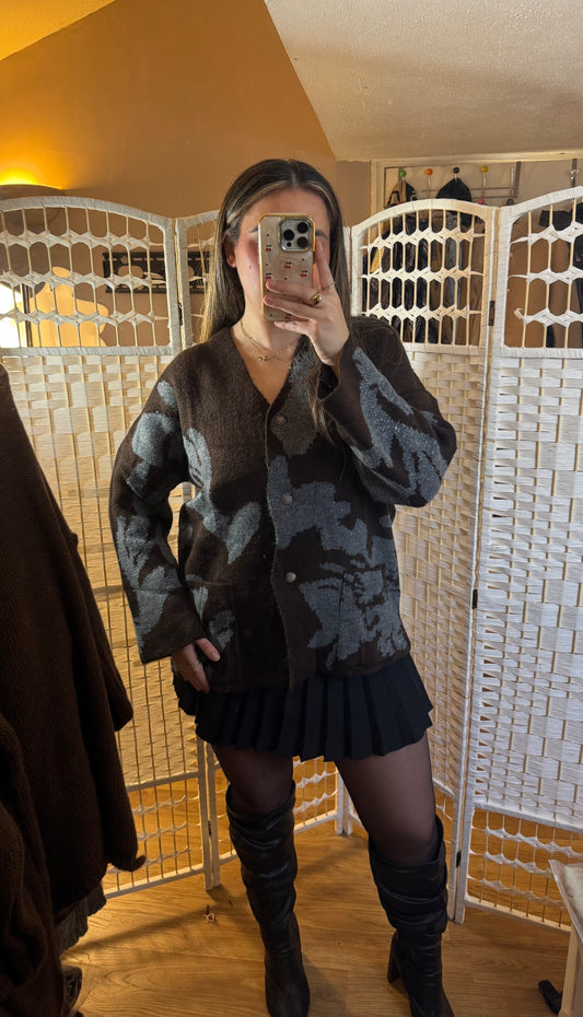 ELLIE Metallic Blue & Chocolate Oversized Cardigan