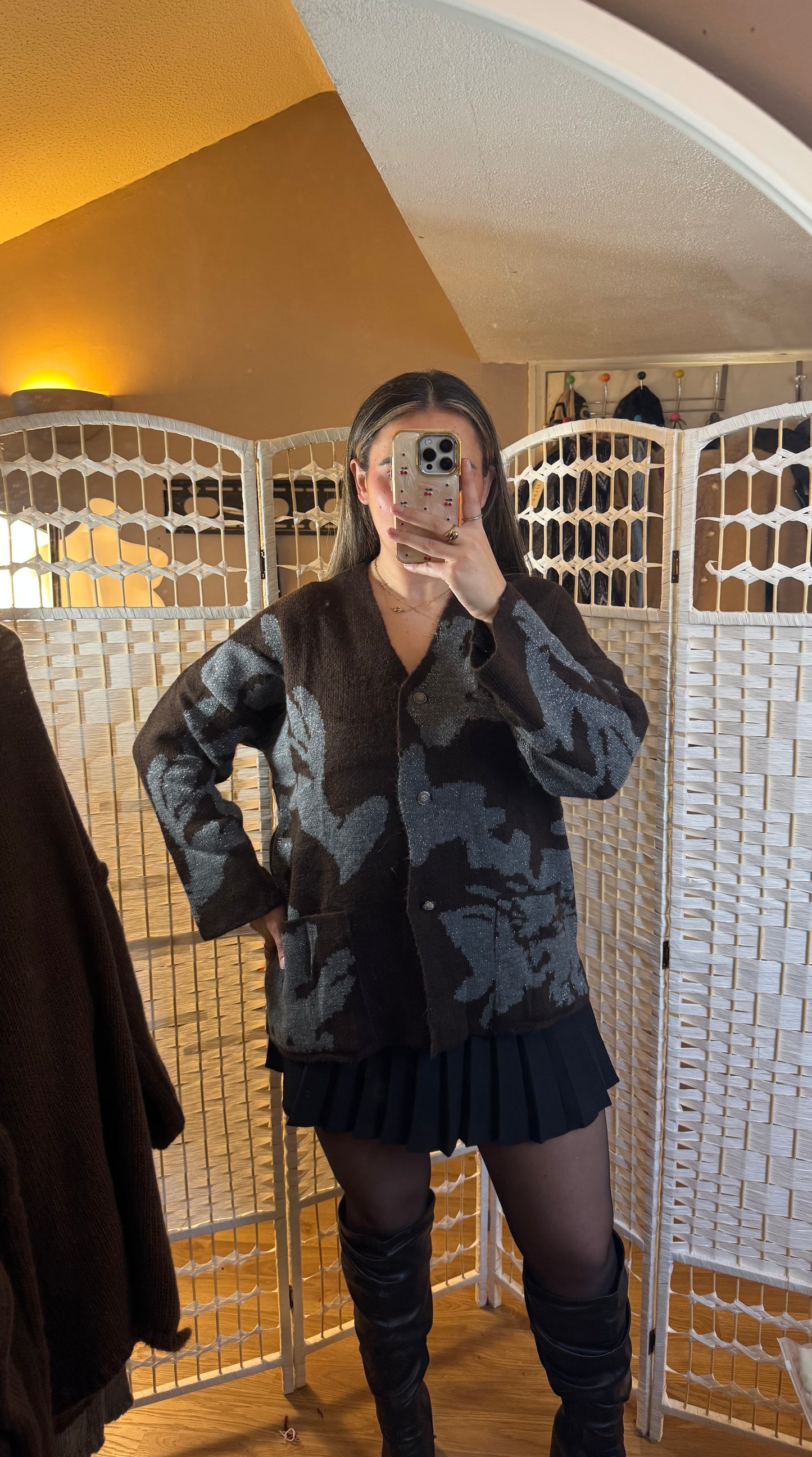 ELLIE Metallic Blue & Chocolate Oversized Cardigan