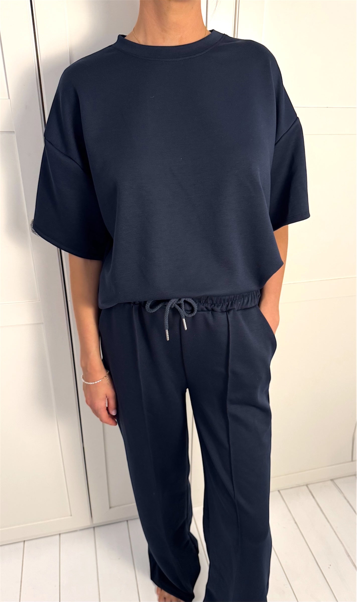 IVY Two Piece Jogger Set Front Seam Wide Leg & Top Navy