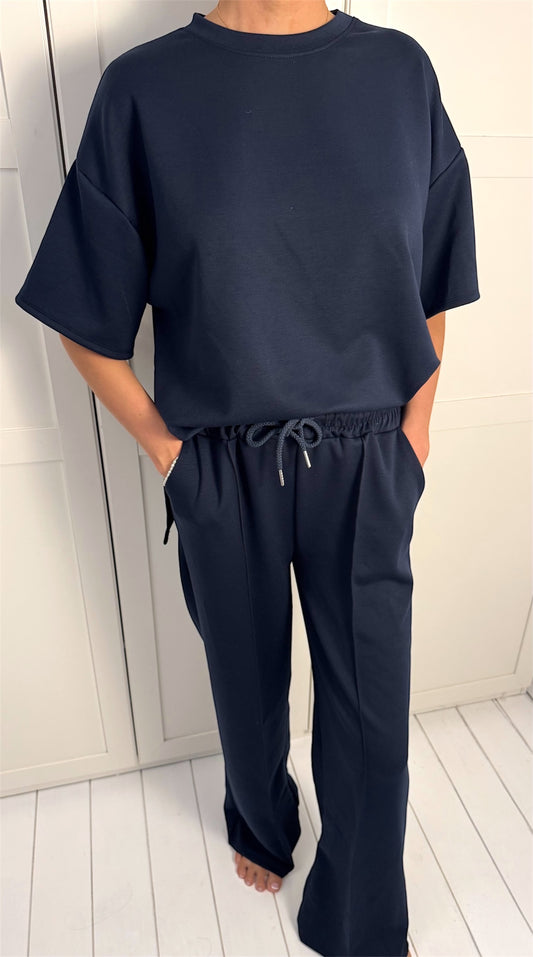 IVY Two Piece Jogger Set Front Seam Wide Leg & Top Navy