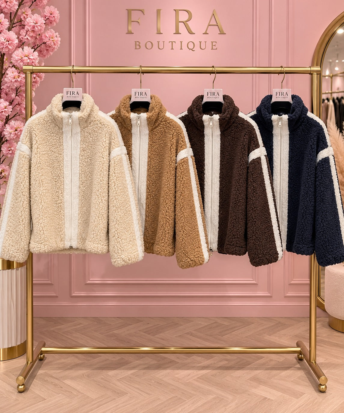 ALBA | High Neck Full Zip Teddy Fleece Jacket One Size