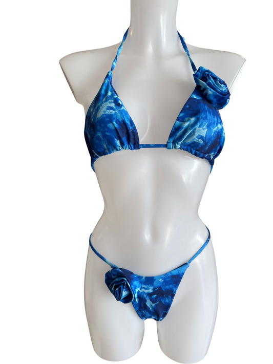 Blue Floral Rose Two Piece