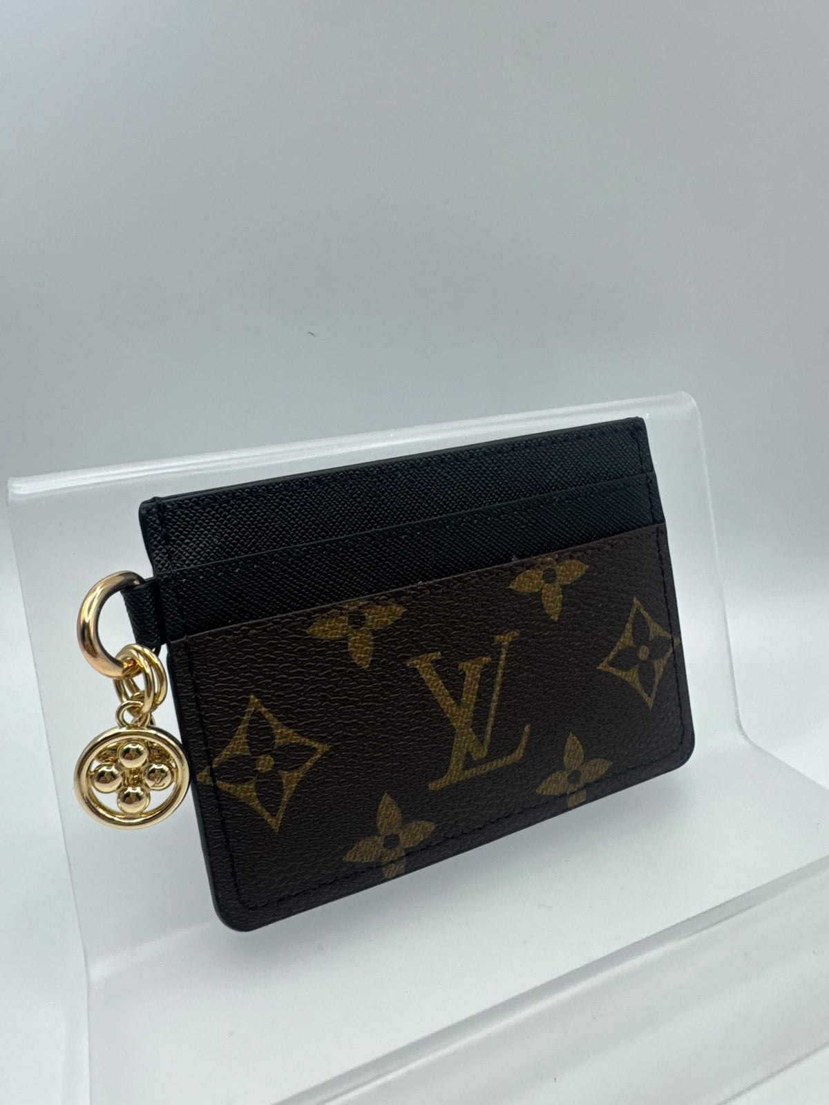 Black/Brown L Cardholder with Charms