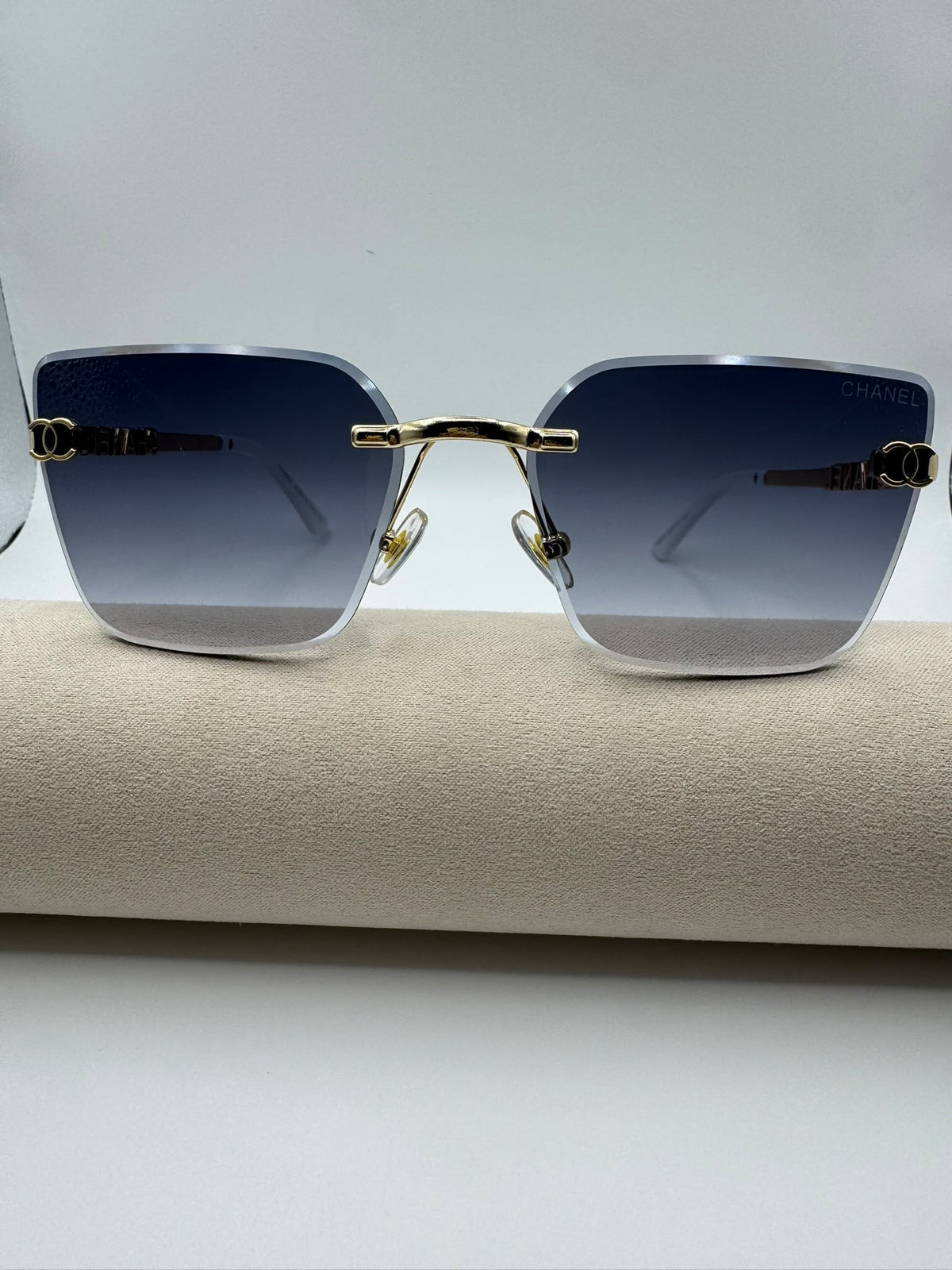Large Cat-eye Blue Rimless C Sunglasses