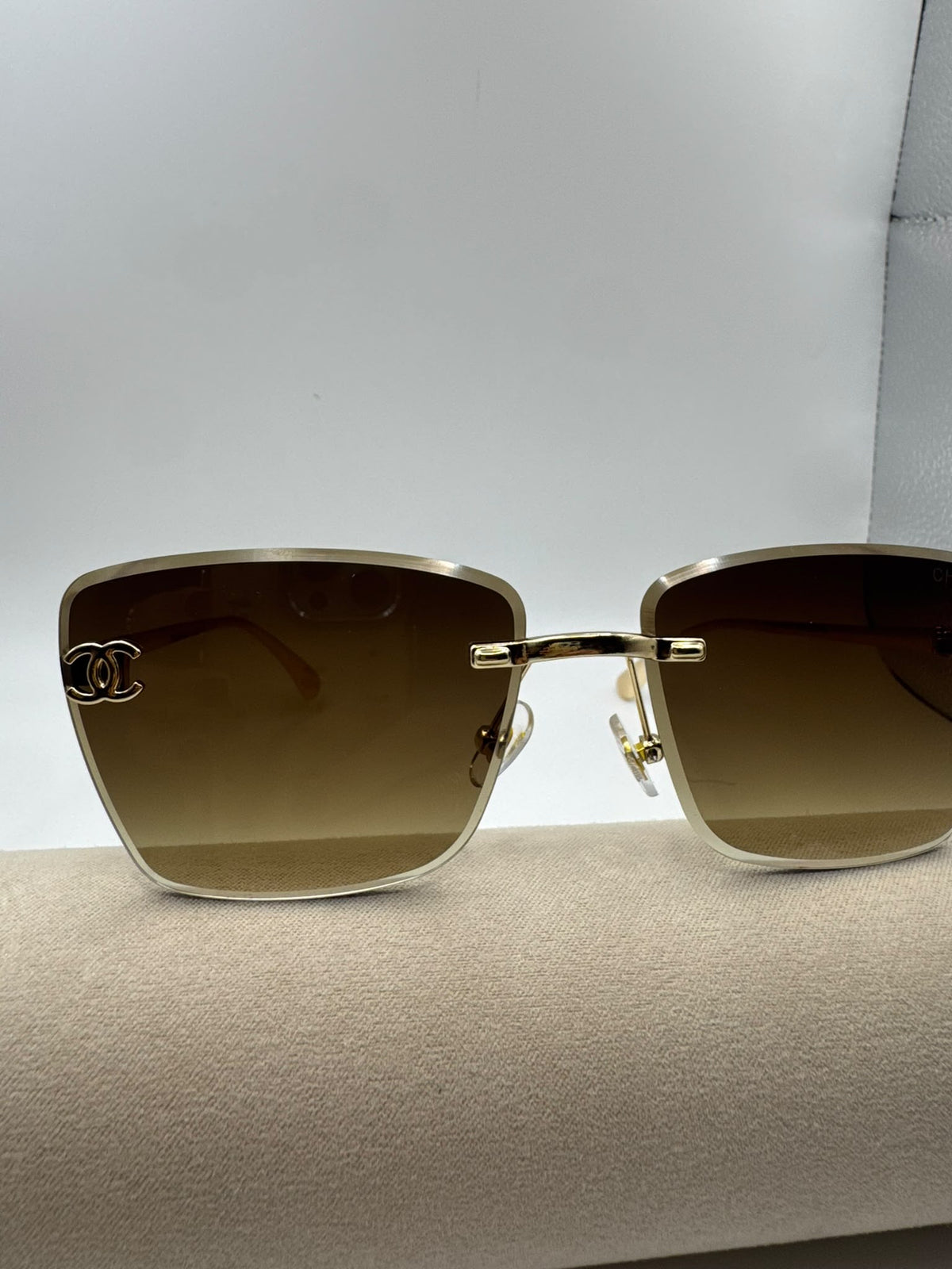 Large Cat-eye Rimless Tan C Sunglasses
