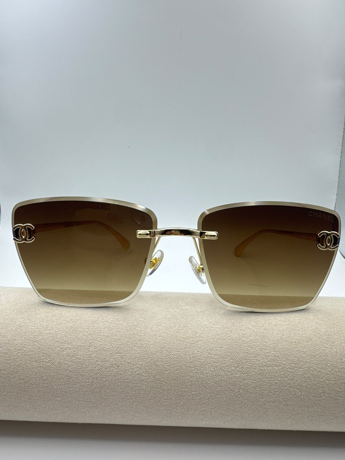 Large Cat-eye Rimless Tan C Sunglasses