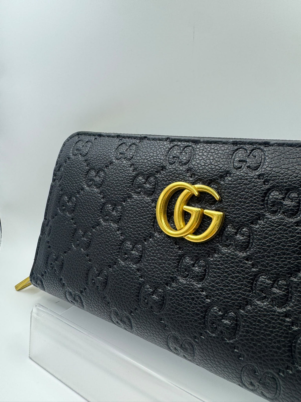 All Black Quilted Gold G Full Size Purse