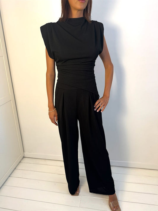Lola Asymmetric Hem Top & Wide Leg Trouser Co-Ord Black