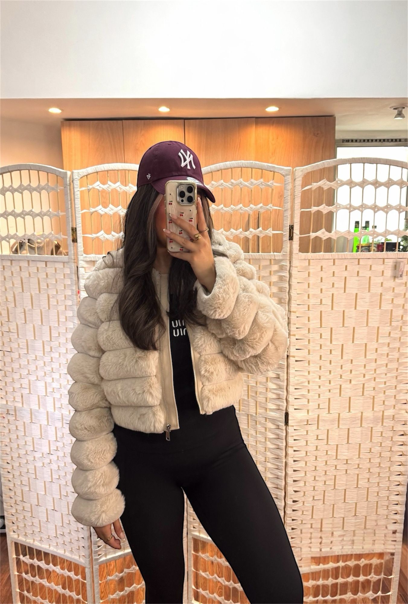 MILA Cream Faux Fur Zip Up Crop Jacket