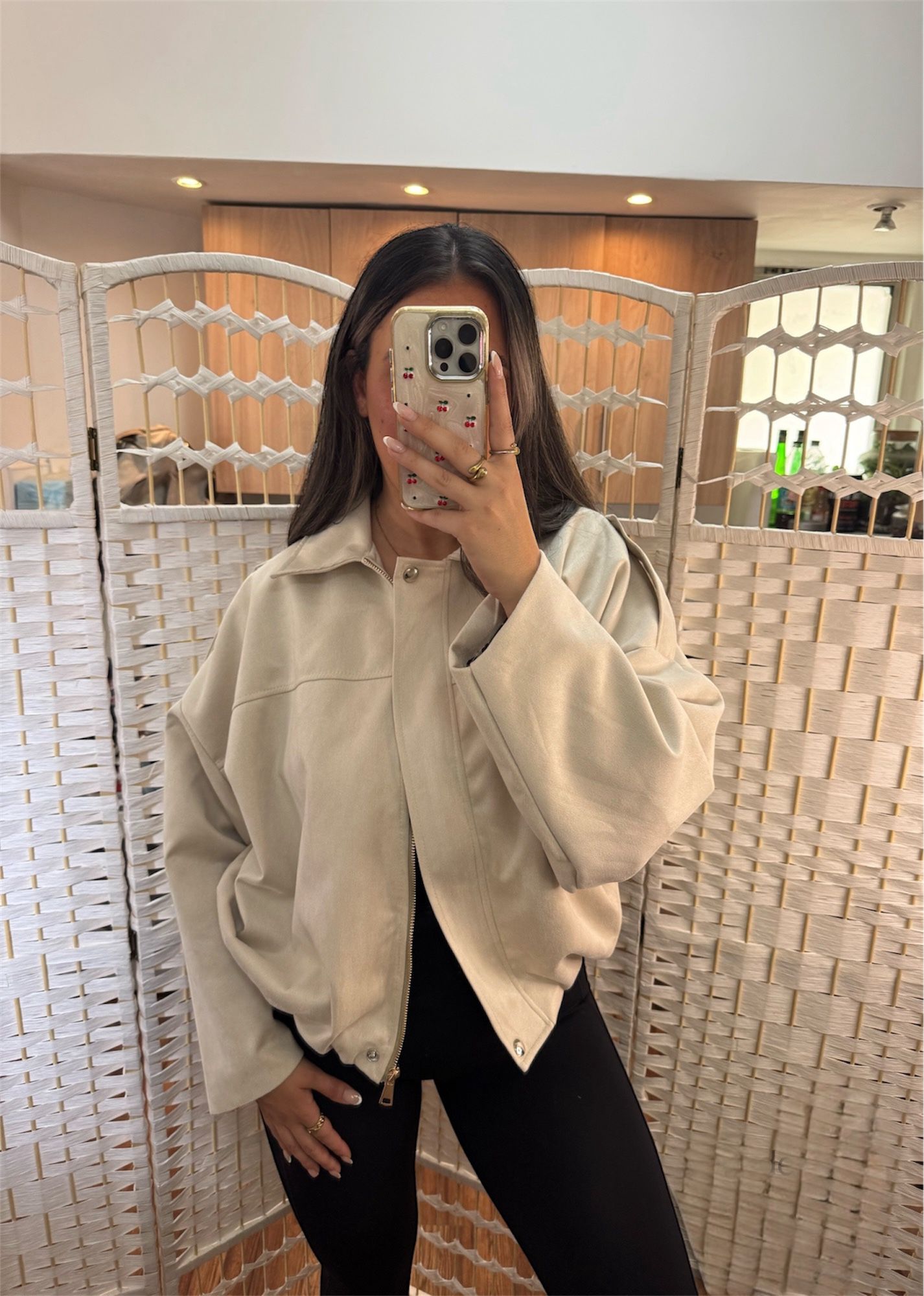 CiCi Khaki Faux Suede Boxy Crop Jacket Cream