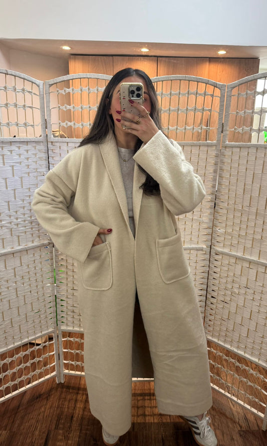 Olivia Wool Maxi Length Duster Jacket Cream