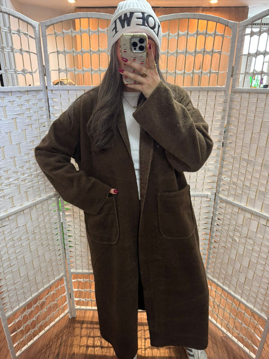 Olivia Wool Maxi Length Duster Jacket Chocolate Brown