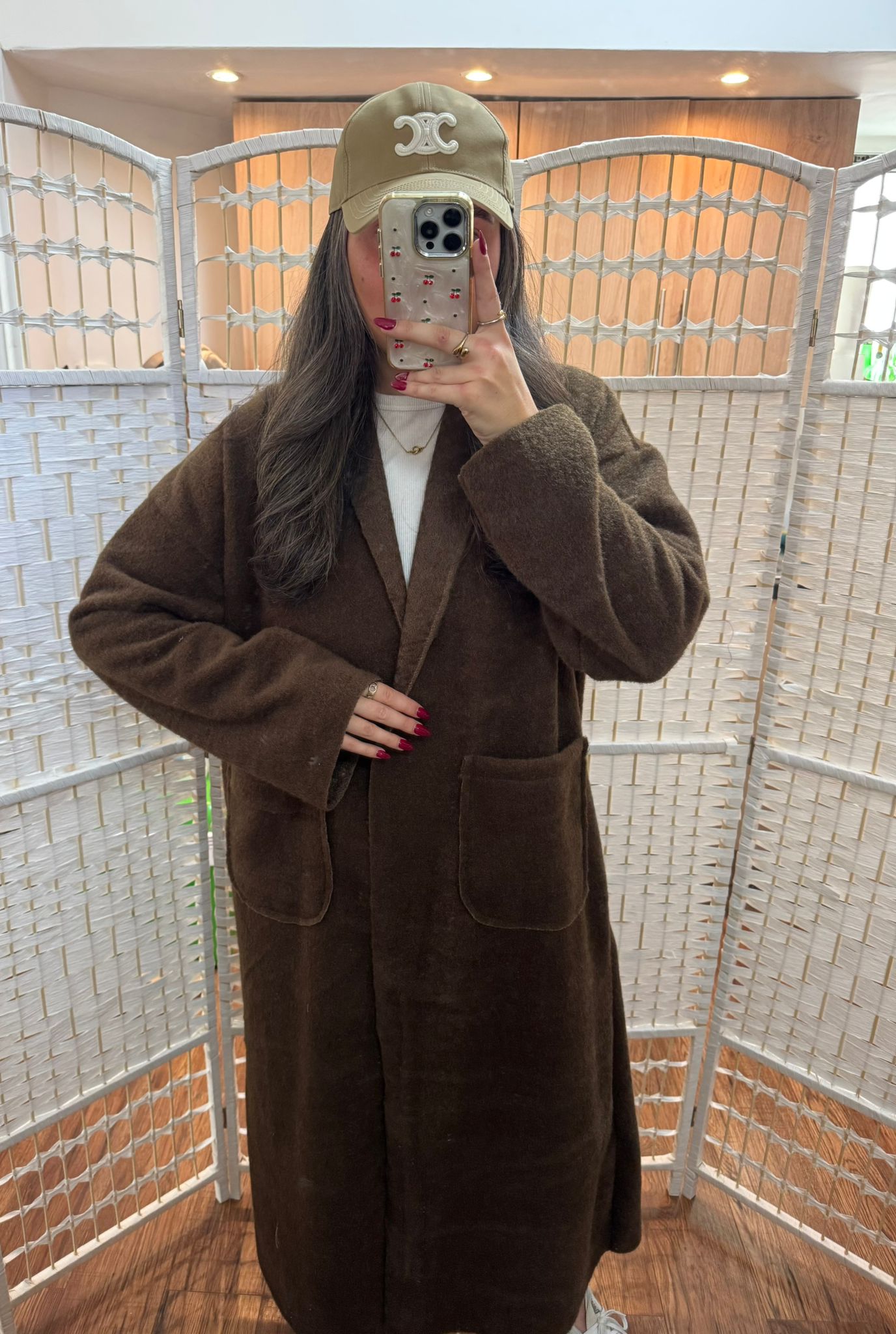 Olivia Wool Maxi Length Duster Jacket Chocolate Brown