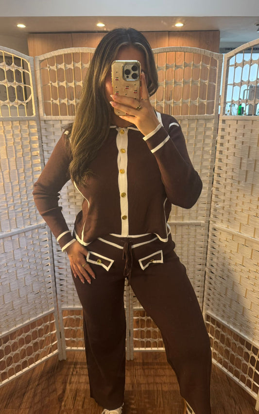 DANIELLE Chocolate Brown Wide Leg Knit Co-Ord