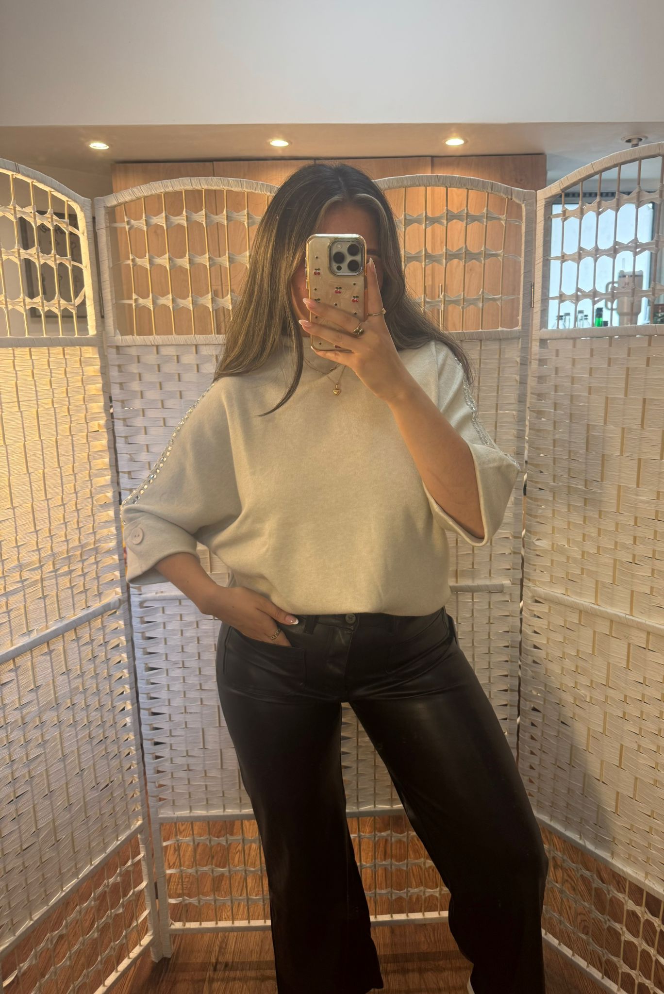 LUCY Faux Leather Wide Leg Trousers with Front Pockets