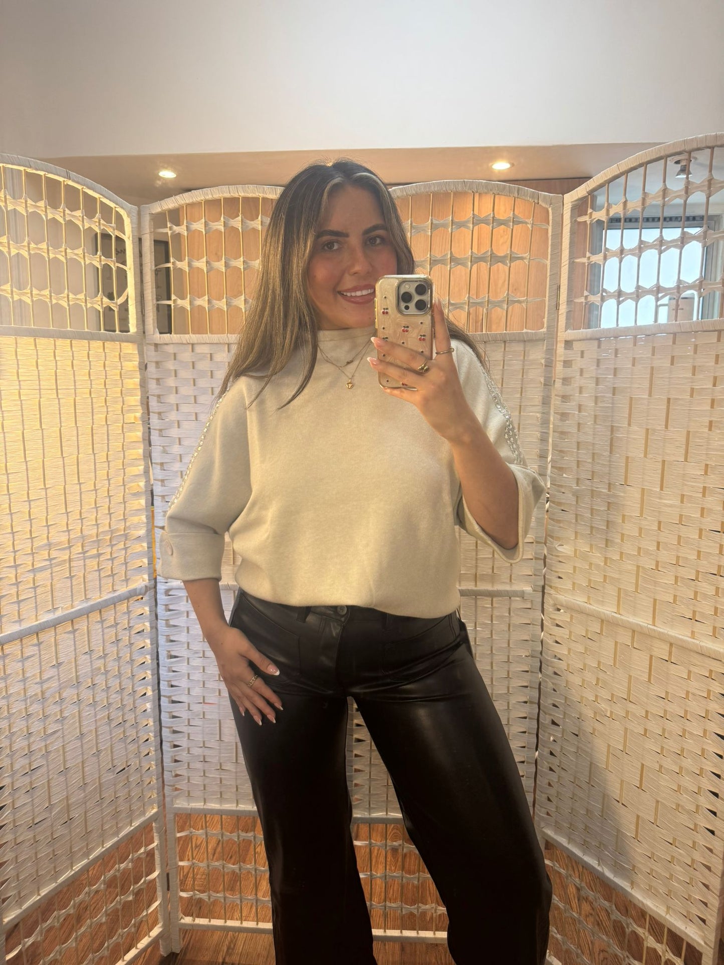 LUCY Faux Leather Wide Leg Trousers with Front Pockets