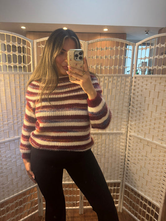 ZOEY Off The Shoulder Knit Wine Red