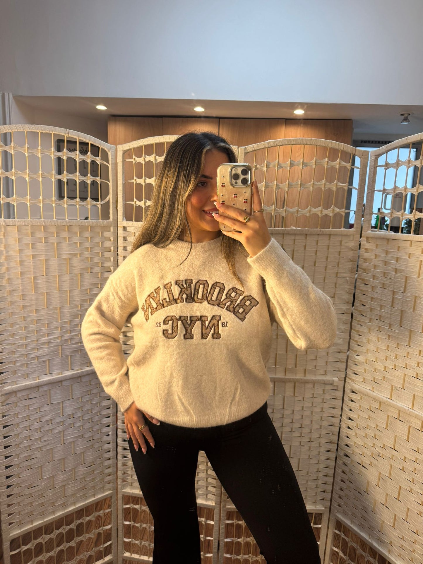 BROOKLYN Soft Knit Beige & Brown Jumper